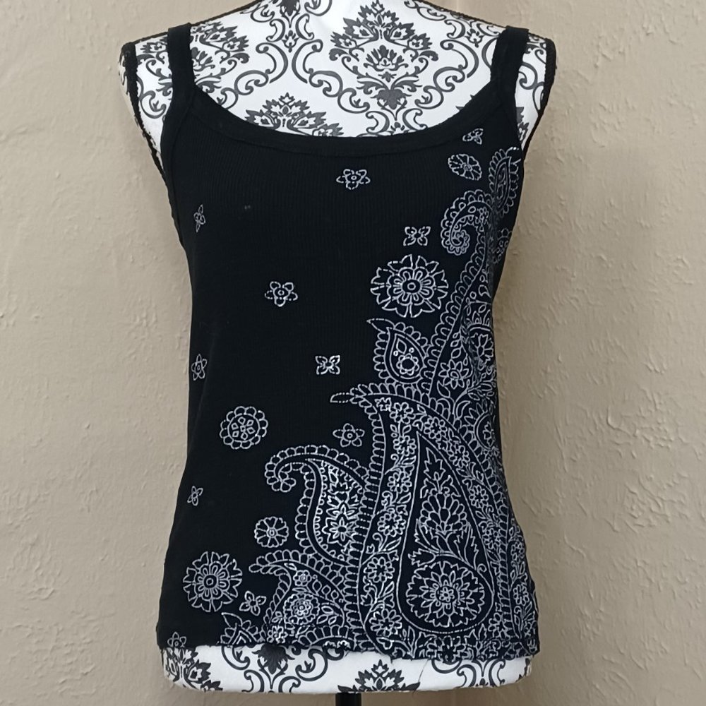 ** LAST CHANCE SALE** FANG, Black/Silver, Paisley Tank Top, Junior's Small